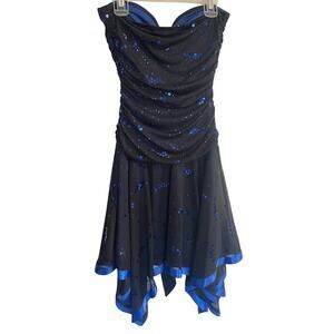 Deb Women's Size Small Black Blue Hi Low Knee Length Dress Goth Gown